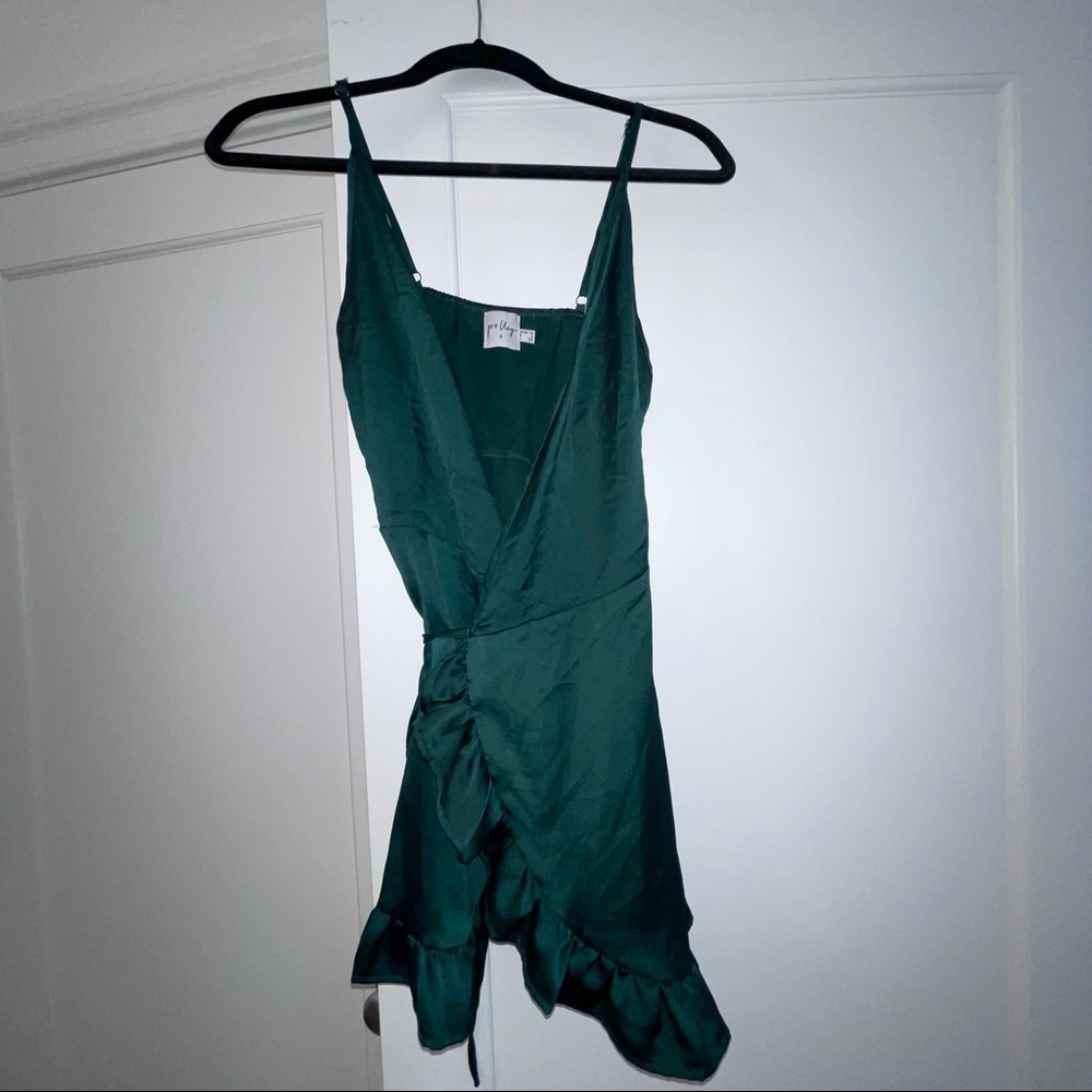 Princess Polly Green Satin Wrap Dress